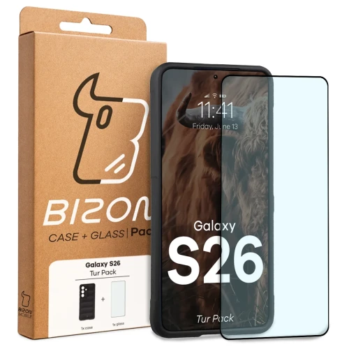 Pancerne etui + szkło hartowane Bizon Tur Pack do Galaxy S26, czarne (10/10)