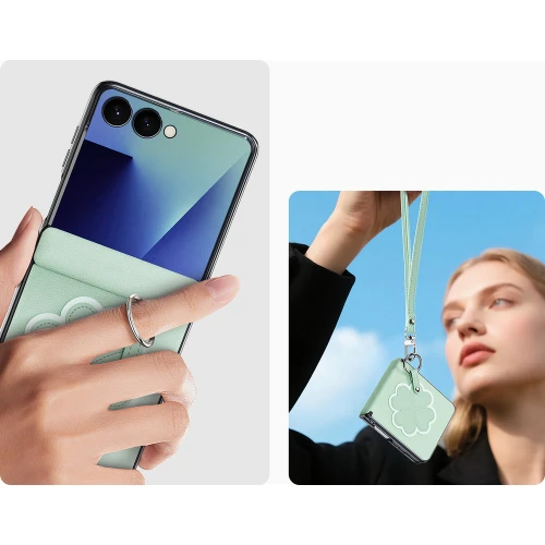 Etui ze smyczką Dux Ducis Luvy do Galaxy Z Flip8, zielone z koniczyną (3/7)