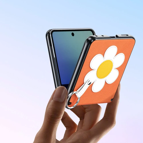 Etui ze smyczką Dux Ducis Luvy do Galaxy Z Flip8, pomarańczowe ze stokrotką (5/7)