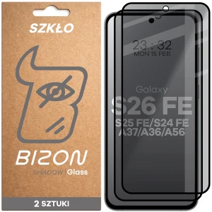 Prywatyzujące szkło hartowane Bizon Glass Edge Shadow Duo do Galaxy S26 FE / S25 FE / S24 FE / A37 5G / A36 5G / A56 5G, przyciemniane z czarną ramką, 2 sztuki