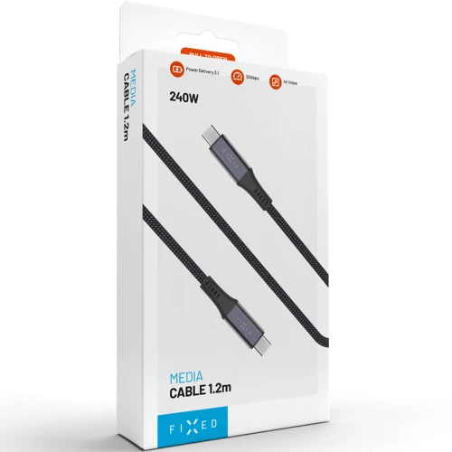 Kabel Fixed Media Cable USB-C do USB-C (USB4) 40Gbps / 240W / 8K@60Hz, 0,35 m, czarny