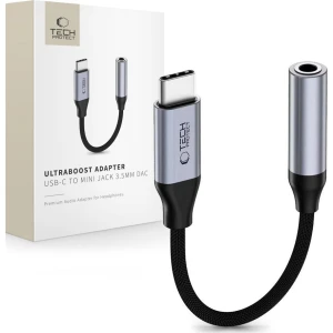 Kabel / adapter Tech-Protect UltraBoost przejściówka do słuchawek USB-C na Mini Jack 3.5mm, szaro-czarny