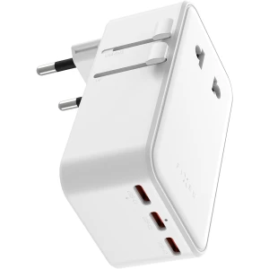 Ładowarka sieciowa z adapterami GaN USB-C, USB-A, 45W, Fixed Voyager Slim, EU / UK / USA / AUS, biała