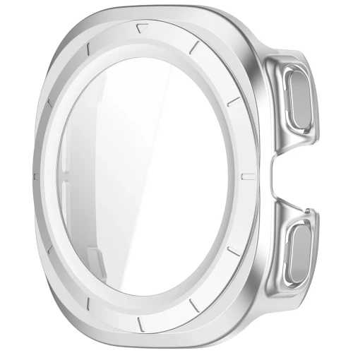 Etui ze szkłem do zegarka Bizon Case Watch Adamo do Galaxy Watch Ultra 2 47mm (2026), satynowo srebrne (3/8)