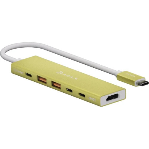 Hub USB-C 6 w 1 Adam Elements DE06, HDMI 4K/60Hz, USB-C PD 100W, 2x USB-A / 2x USB-C 10 Gb/s, żółty (2/4)
