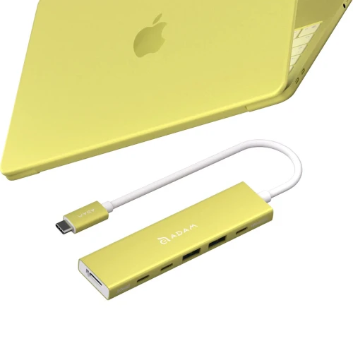 Hub USB-C 6 w 1 Adam Elements DE06, HDMI 4K/60Hz, USB-C PD 100W, 2x USB-A / 2x USB-C 10 Gb/s, żółty (4/4)