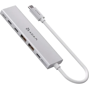 Hub USB-C 6 w 1 Adam Elements DE06, HDMI 4K/60Hz, USB-C PD 100W, 2x USB-A / 2x USB-C 10 Gb/s, srebrny