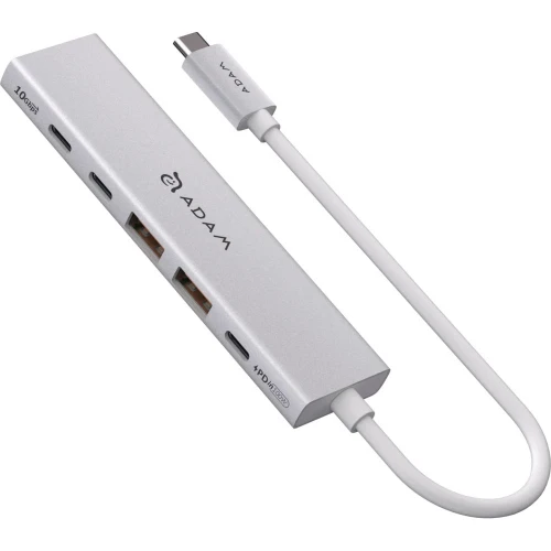 Hub USB-C 6 w 1 Adam Elements DE06, HDMI 4K/60Hz, USB-C PD 100W, 2x USB-A / 2x USB-C 10 Gb/s, srebrny (1/4)