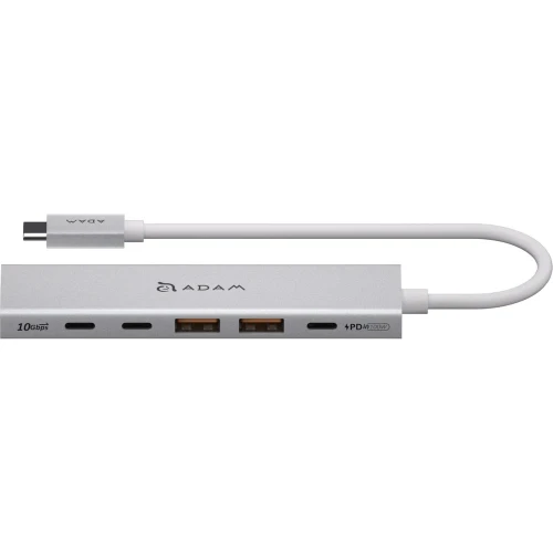 Hub USB-C 6 w 1 Adam Elements DE06, HDMI 4K/60Hz, USB-C PD 100W, 2x USB-A / 2x USB-C 10 Gb/s, srebrny (2/4)