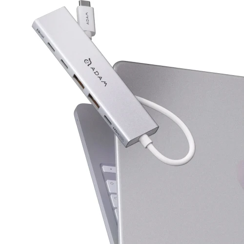 Hub USB-C 6 w 1 Adam Elements DE06, HDMI 4K/60Hz, USB-C PD 100W, 2x USB-A / 2x USB-C 10 Gb/s, srebrny (4/4)