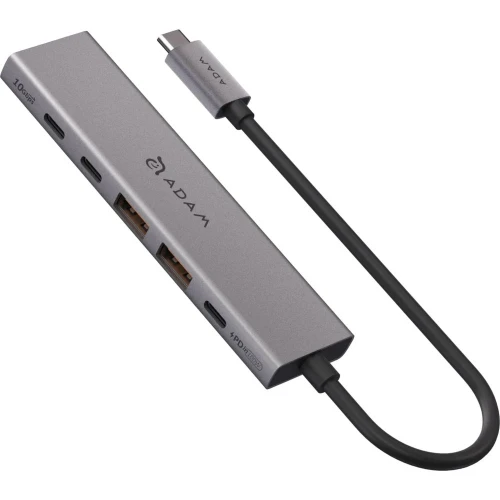 Hub USB-C 6 w 1 Adam Elements DE06, HDMI 4K/60Hz, USB-C PD 100W, 2x USB-A / 2x USB-C 10 Gb/s, szary (1/4)
