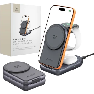 Ładowarka indukcyjna 3w1, Qi 2.2 32.5W, Tech-Protect A53 3in1 do MagSafe, kabel USB-C, ciemnoszara