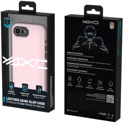 Etui YAXO Leather Gear Slim Case MagSafe do iPhone 17e, różowe (13/13)