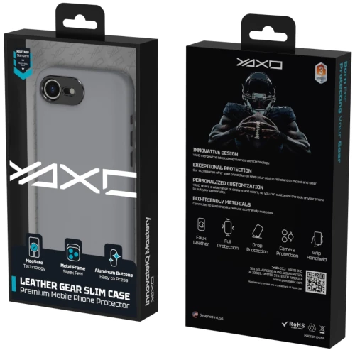 Etui YAXO Leather Gear Slim Case MagSafe do iPhone 17e, szare (12/12)