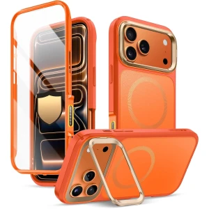 OUTLET: Etui pancerne + szkło 9H Supcase i-Blason Ares Flip Mag SPG (CC) do MagSafe do iPhone 17 Pro, pomarańczowo-złote
