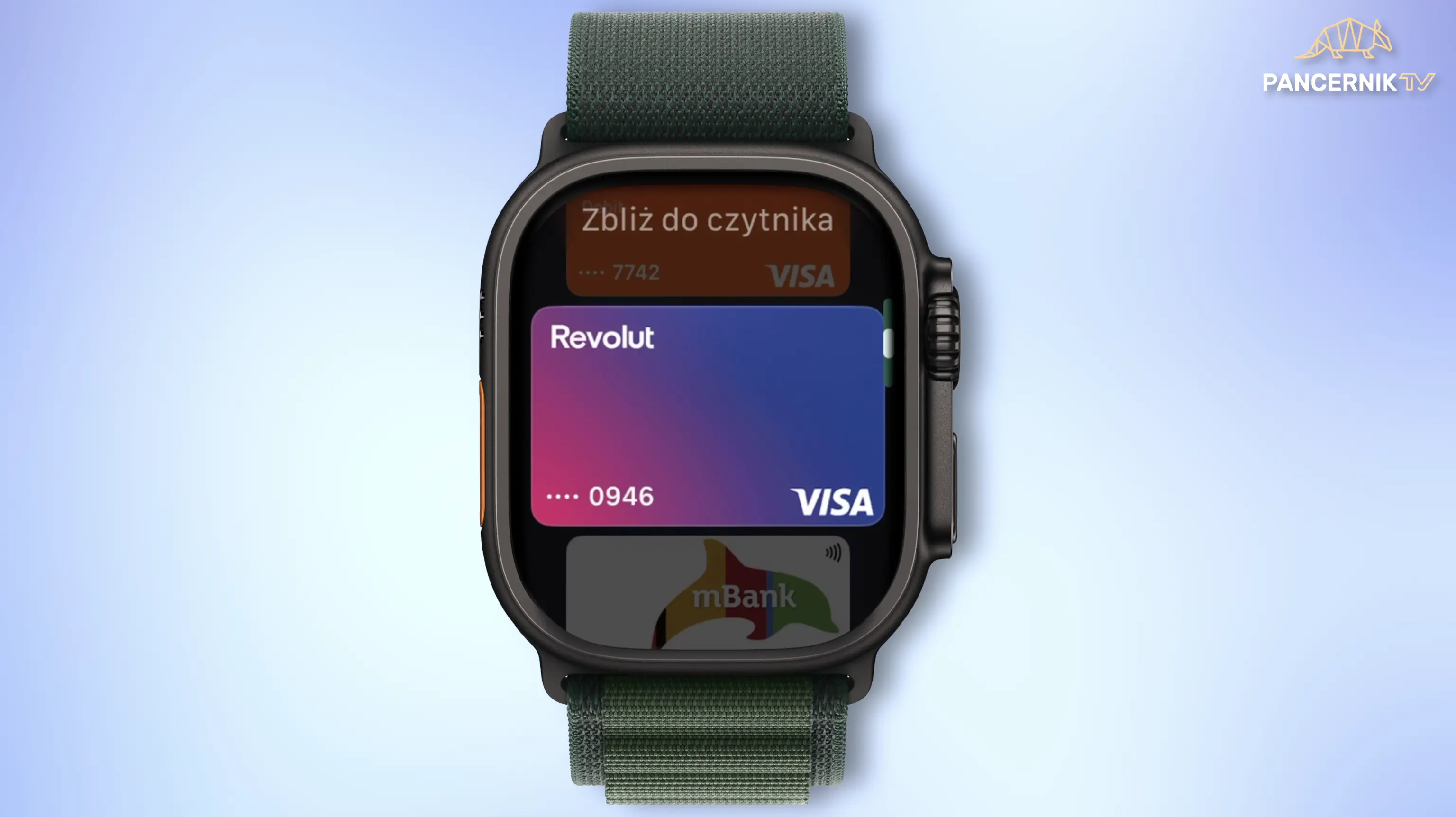 Płacenie zegarkiem Apple Watch przy użyciu terminala płatniczego w sklepie.