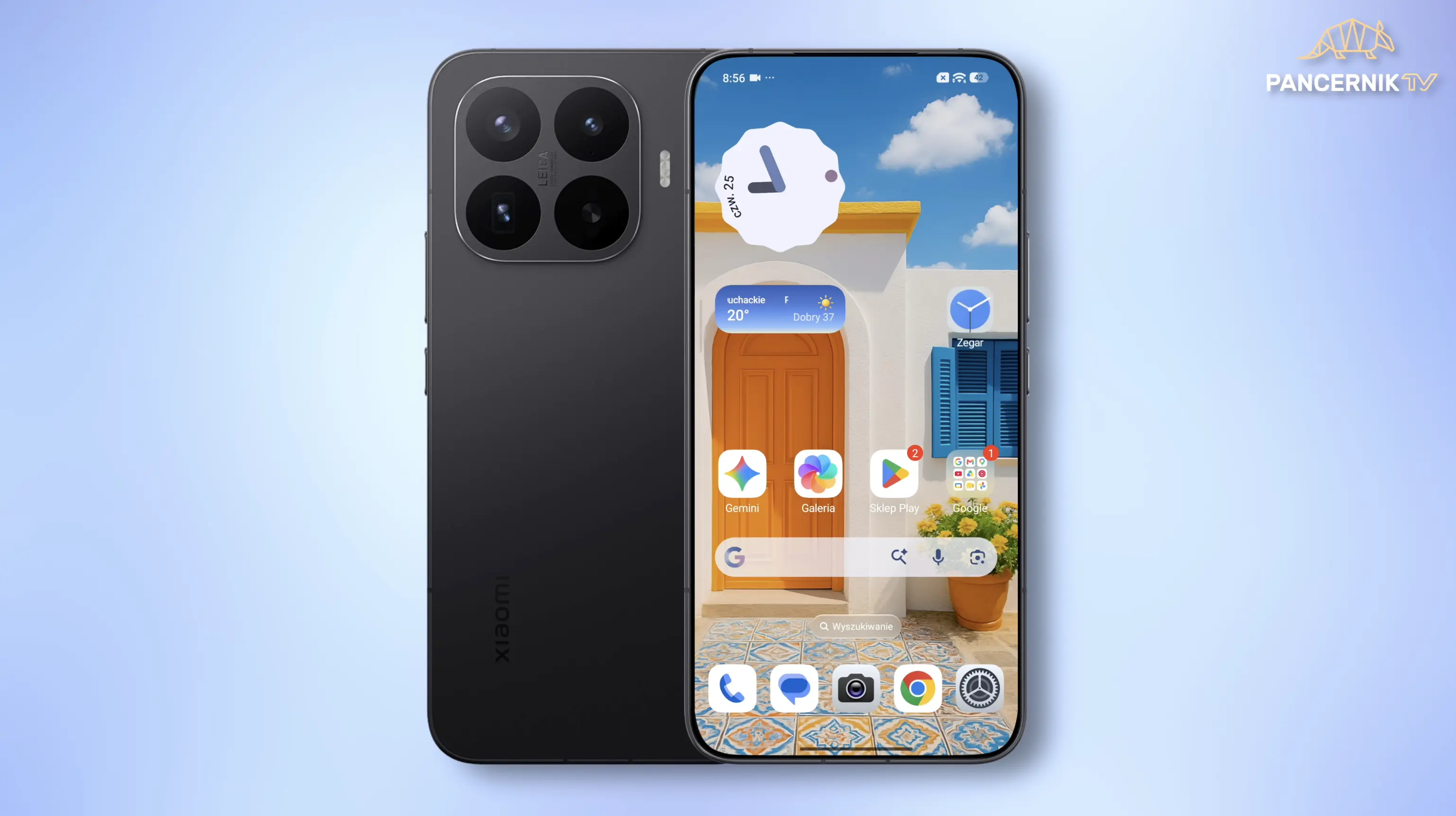 Nowoczesny smartfon Xiaomi wyświetlający pulpit z ikonami i widżetami systemu HyperOS 3.0.