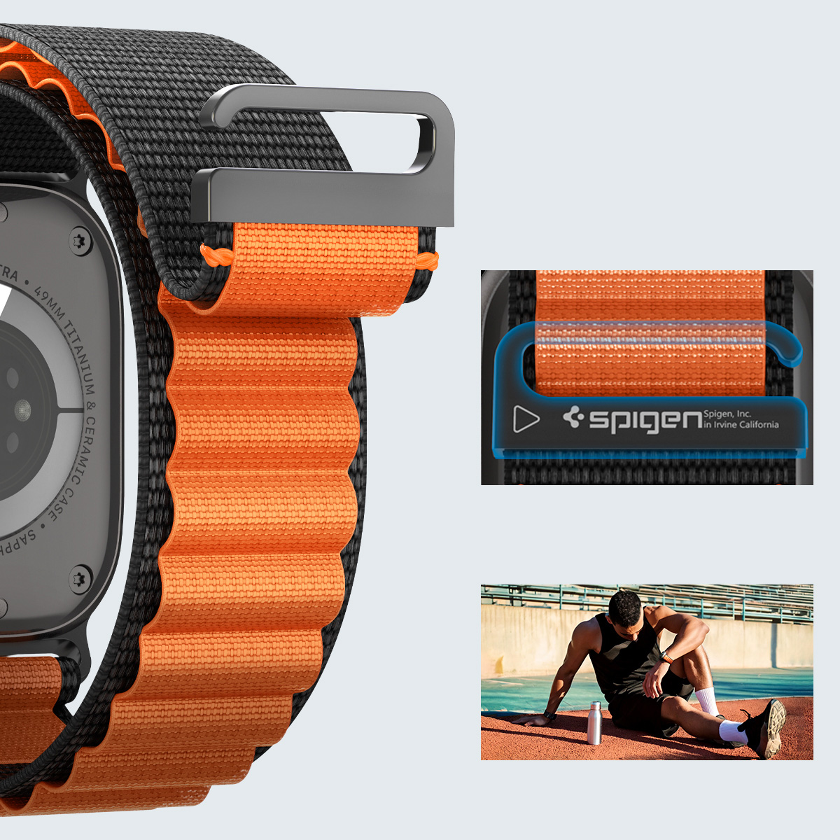 asek Spigen WBF1 Band do Apple Watch 49/46/45/44 mm, czarno-pomarańczowy