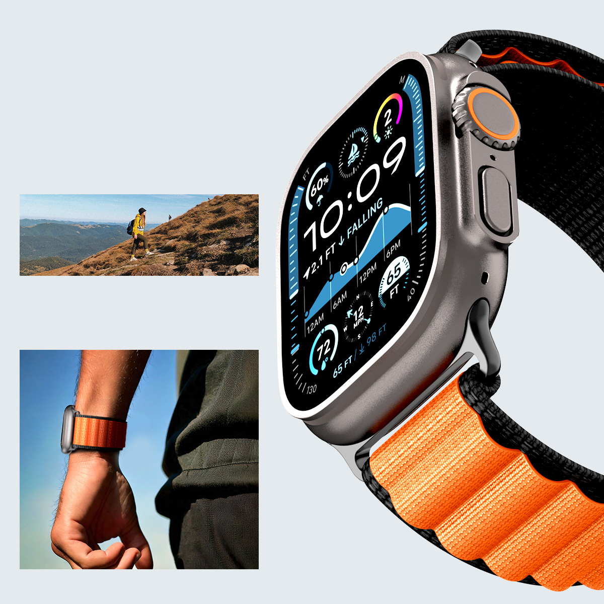asek Spigen WBF1 Band do Apple Watch 49/46/45/44 mm, czarno-pomarańczowy