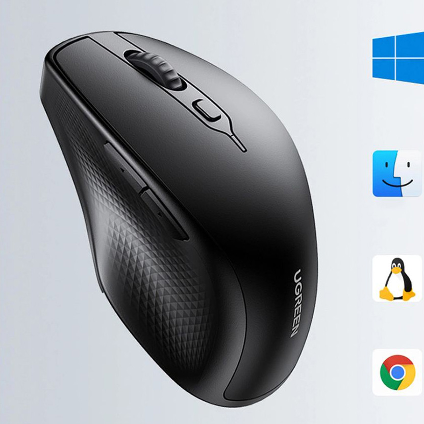 Bezprzewodowa mysz ergonomiczna, Ugreen MU101 Ergonomic Wireless Mouse, USB Bluetooth 2.4GHz, czarna. Kompatybilna z wieloma systemami, zasięg 10 m, działa na 1 baterii AA