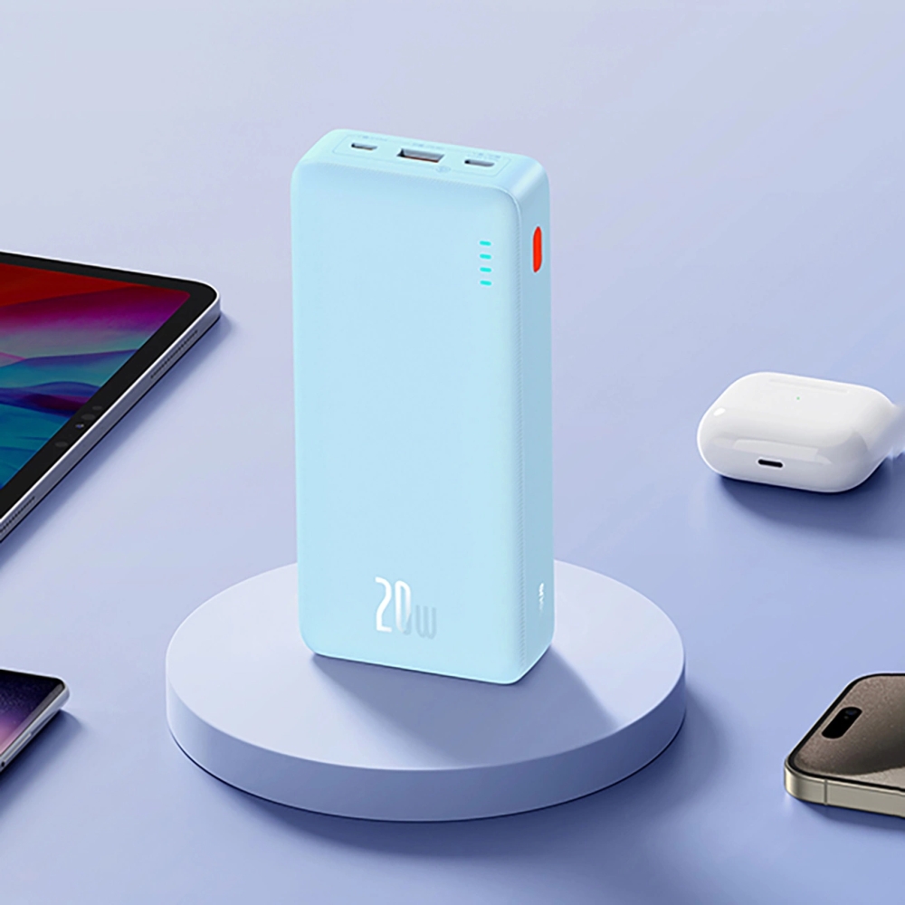 Powerbank Baseus Airpow 20000 mAh PD 20W do USB-C, Micro-USB, USB-A , jasnoniebieski