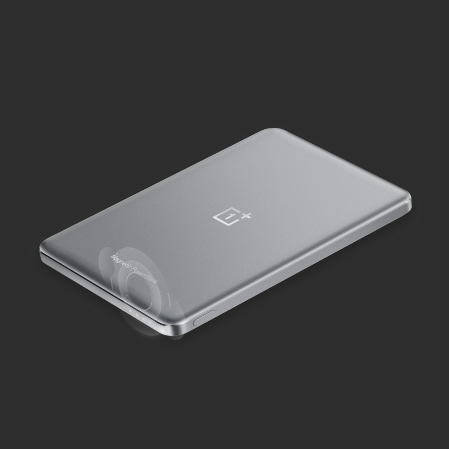 Powerbank magnetyczny indukcyjny, OnePlus Slim Magnetic 5000mAh, Qi/MagSafe + kabel USB-C, srebrno-szary