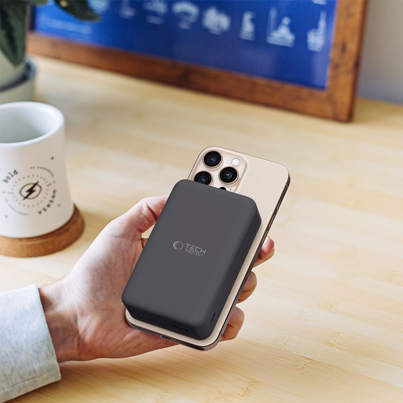 Powerbank indukcyjny Tech-Protect LifeMag PB12 do MagSafe, 1x USB-A/USB-C, 15W, 20000mAh + kabel USB-C, czarny