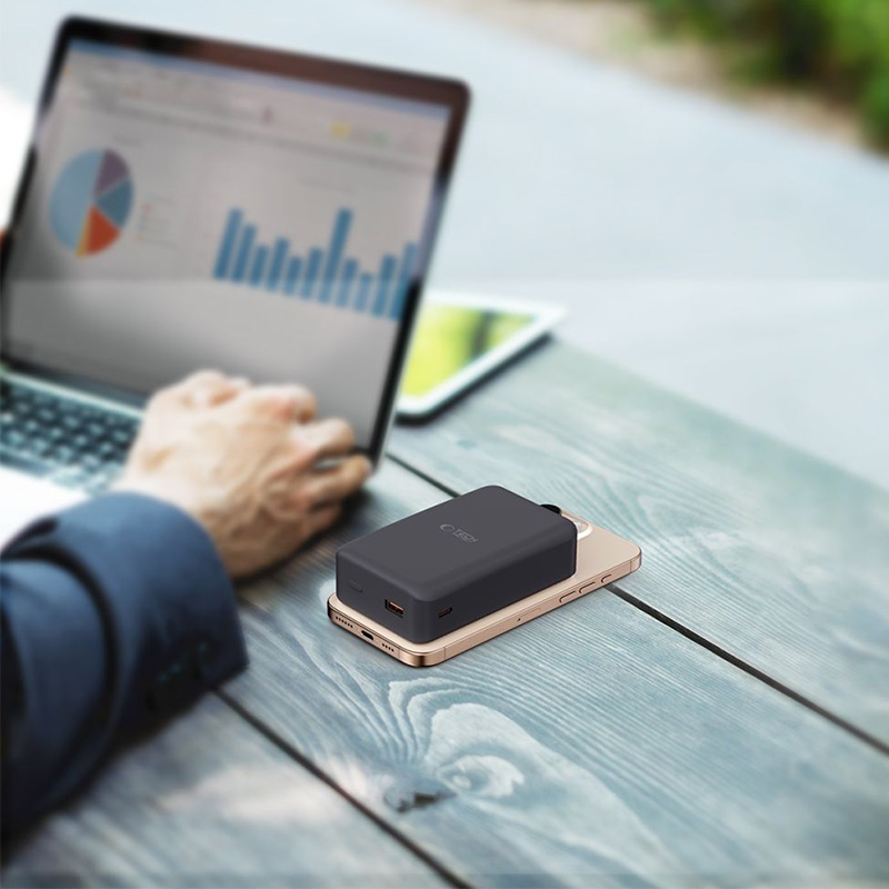 Powerbank indukcyjny Tech-Protect LifeMag PB12 do MagSafe, 1x USB-A/USB-C, 15W, 20000mAh + kabel USB-C, czarny