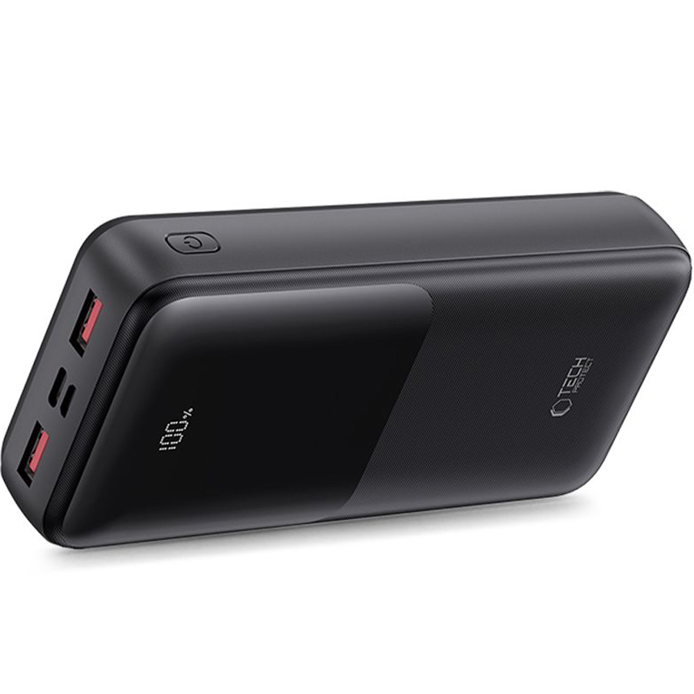 Powerbank Tech-Protect PB02 20000mAh, 2x USB-A, 1x USB-C, 1x Micro USB, 22.5W + kabel USB-A/ USB-C, czarny