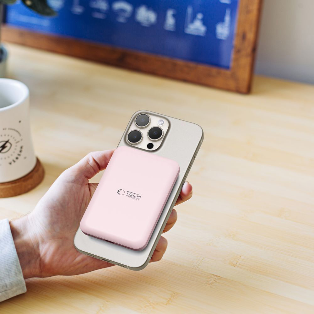 Powerbank z ładowaniem indukcyjnym 5000 mAh 15W, Tech-Protect PB10 LifeMag, różowy