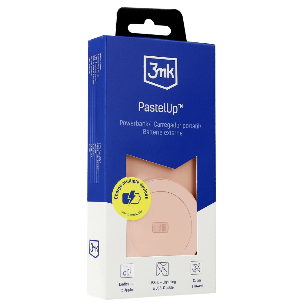 3mk PastelUp - magnetyczny powerbank do urządzeń kompatybilnych z MagSafe 22,5 W 10 000 mAh, różowy.