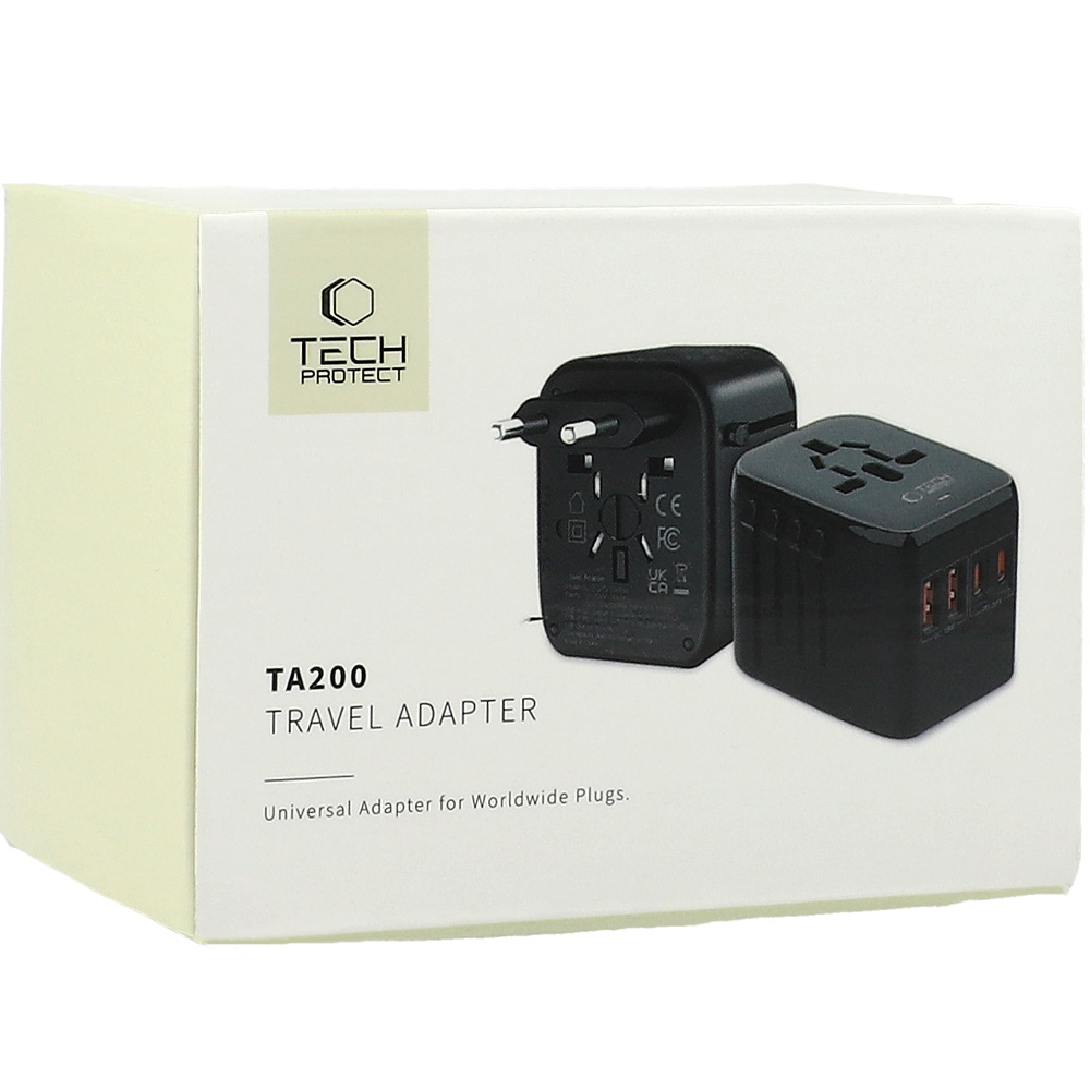 Adapter / przejściówka Tech-Protect TA200 EU / UK / US / AU, 2x USB-A QC 3.0 18W, 2x USB-C PD 20W, czarna