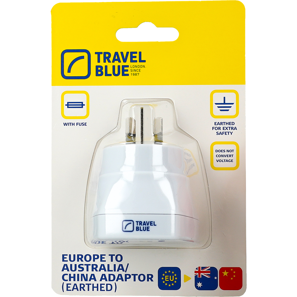 Travel Blue No. 890, adapter Travel Blue, działa z wtyczką typu F i C, obsługuje gniazda typu I, sprawdza się w podróży