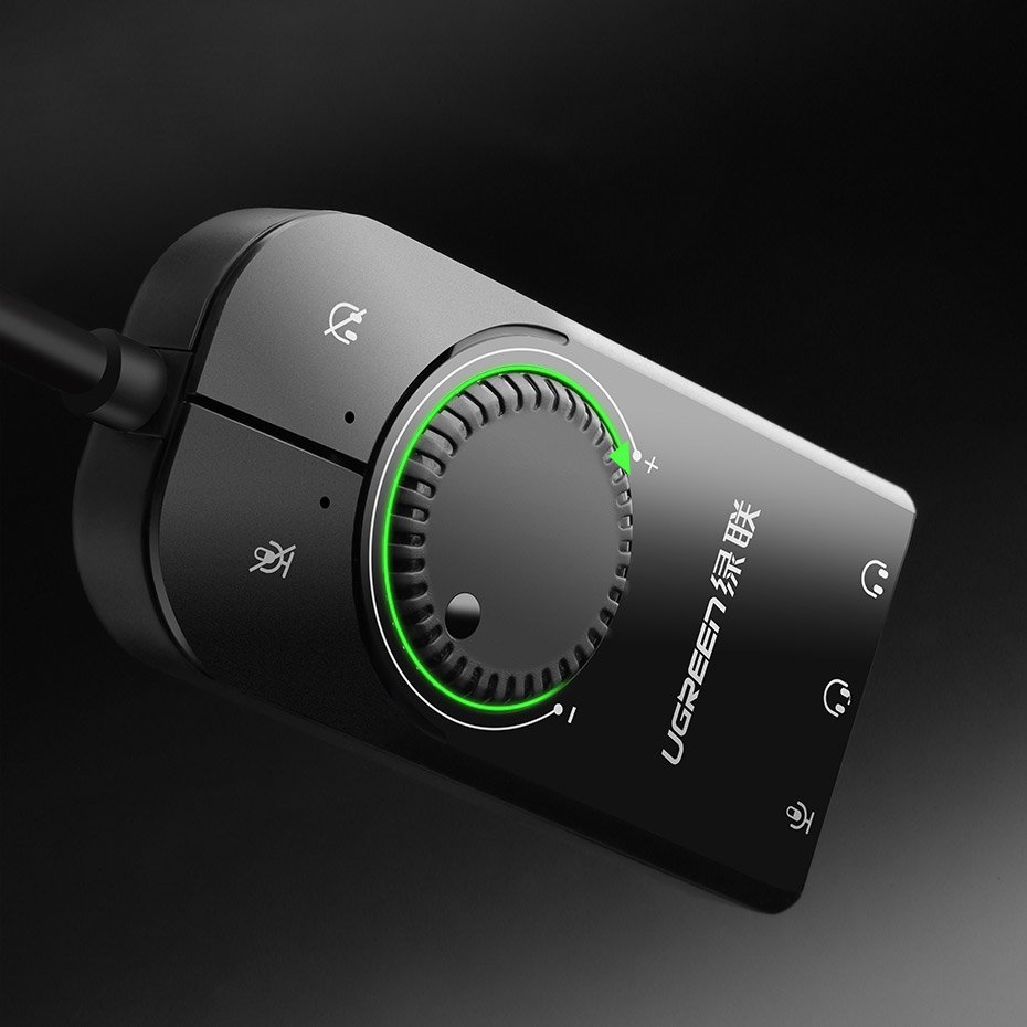 Zewnętrzna karta dźwiękowa muzyczna / adapter USB Ugreen 3,5 mm mini jack z regulacją głośności, 15cm, czarny