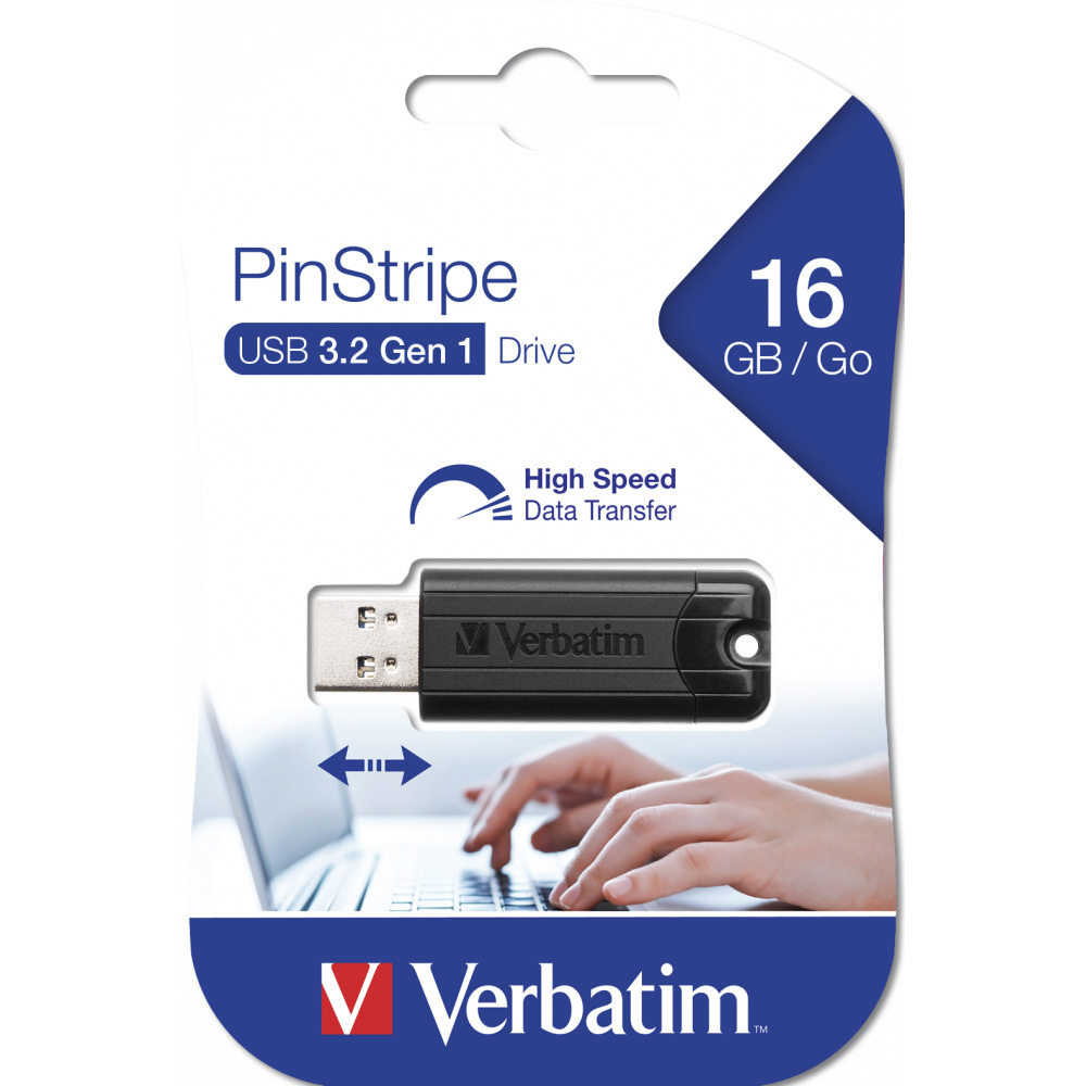 Pamięć zewnętrzna, pendrive USB-A 3.2 gen. 1, Verbatim PinStripe 16GB, czarny