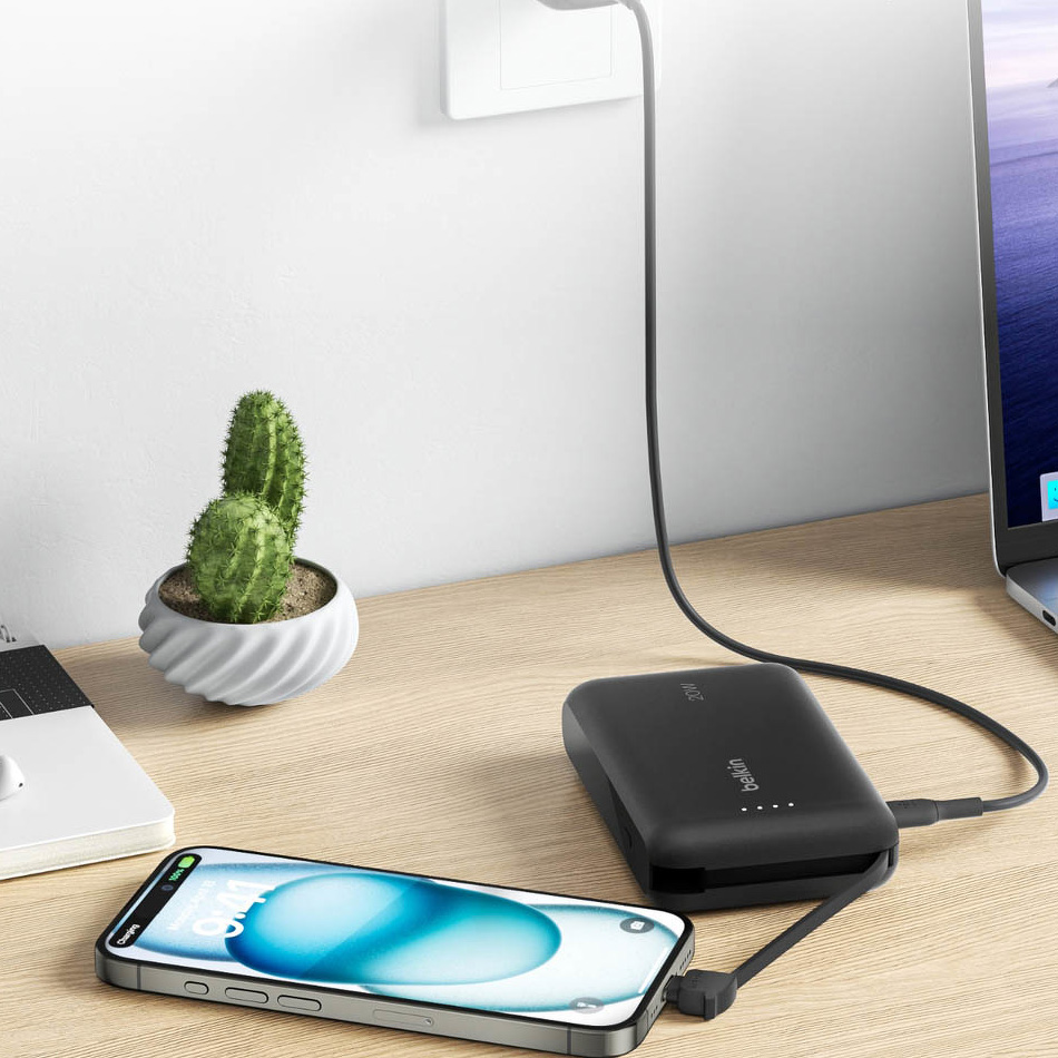 Oryginalna bateria Belkin Boost Charge Power Bank + Integrated Cable USB-C PD 10K 10000mAh 20W, czarna
