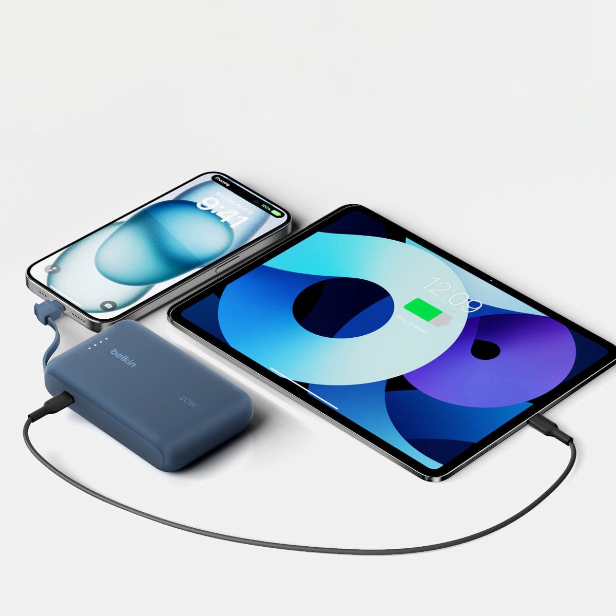 Oryginalna bateria Belkin Boost Charge Power Bank + Integrated Cable USB-C PD 10K 10000mAh 20W, niebieska