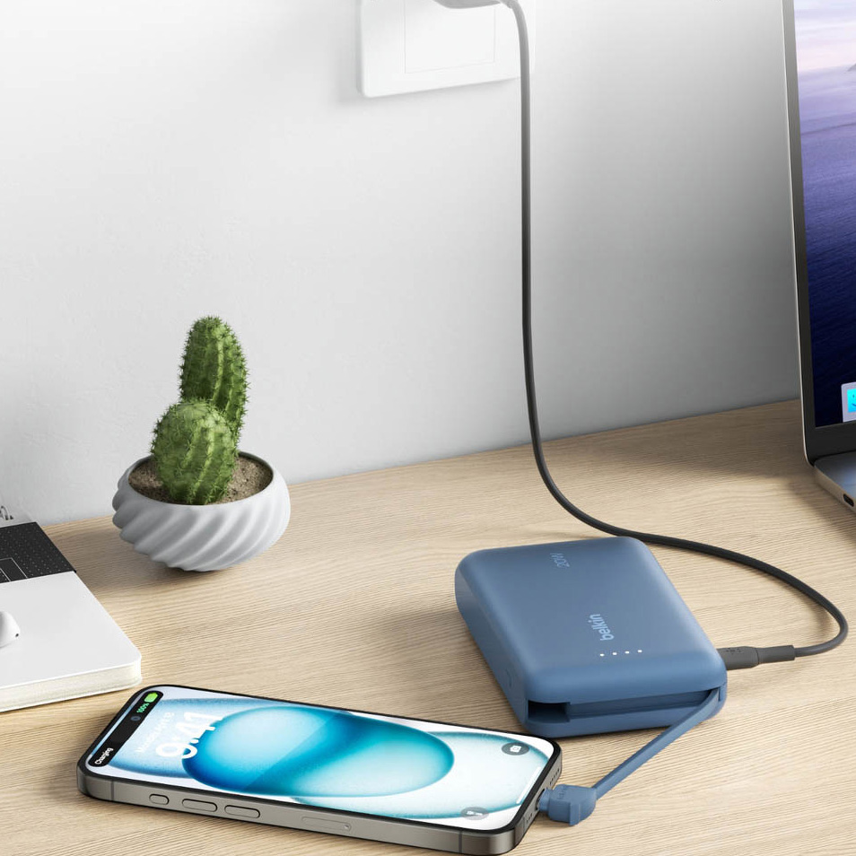 Oryginalna bateria Belkin Boost Charge Power Bank + Integrated Cable USB-C PD 10K 10000mAh 20W, niebieska