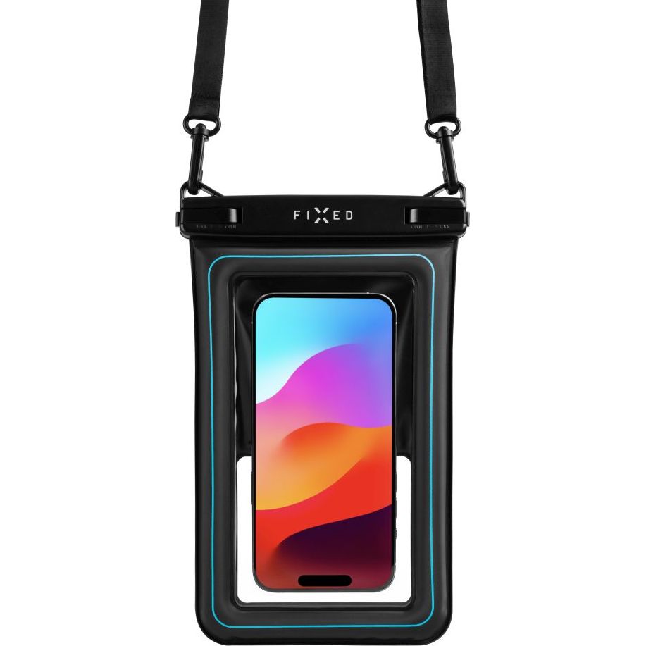 Oryginalne etui wodoszczelne marki Fixed z serii Float Max dla urządzeń mobilnych do 7,5"+ smycz, przezroczyste z czarnym zapięciem