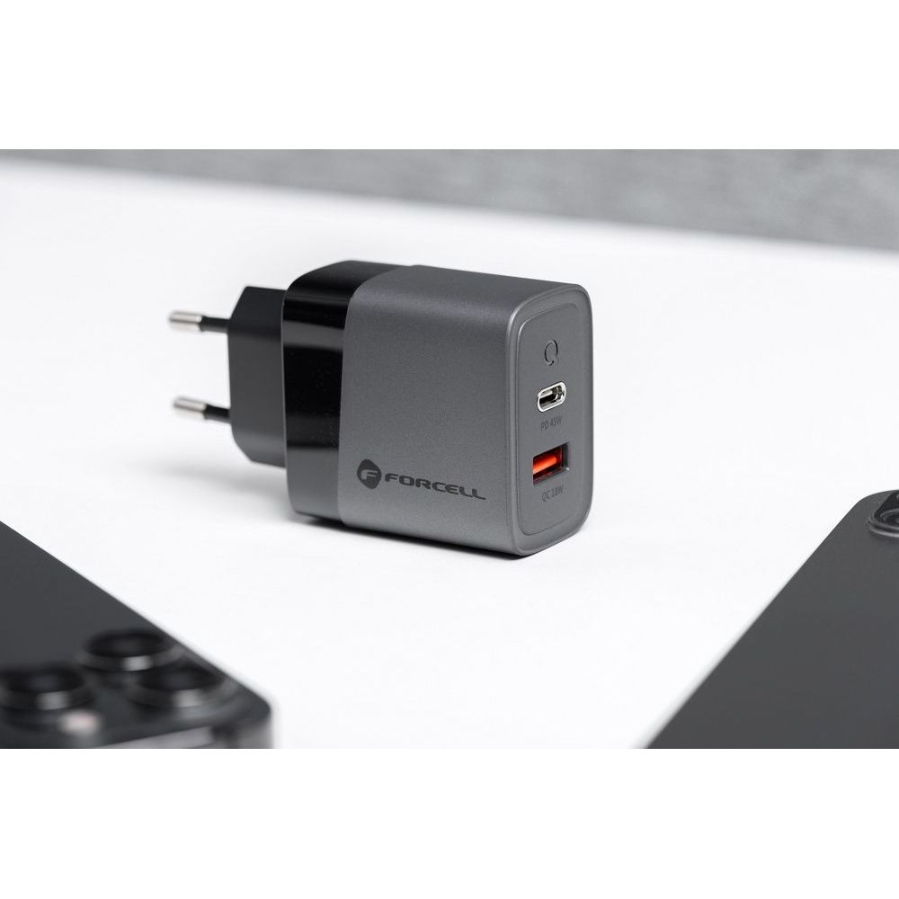 Ładowarka sieciowa Forcell F-Energy GaN Charger 33W USB-A, USB-C, 45W, grafitowo-czarna.