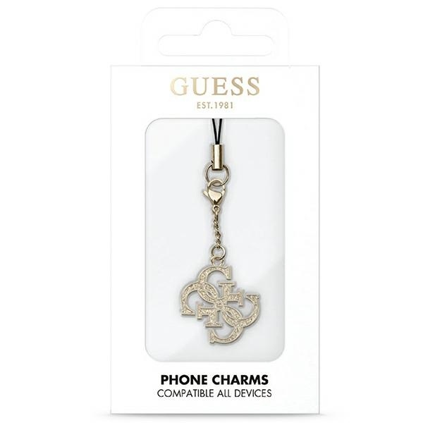 Zawieszka / breloczek Guess GUCPM4GID Phone Strap 4G Glitter Charm, złota