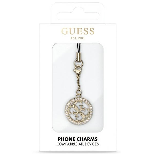 Zawieszka Guess GUCPM4DRD Phone Strap 4G, złota. Elegancki dodatek z Kamieniami Rhinestone.