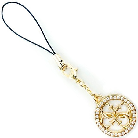 Zawieszka Guess GUCPM4DRD Phone Strap 4G, złota. Elegancki dodatek z Kamieniami Rhinestone.