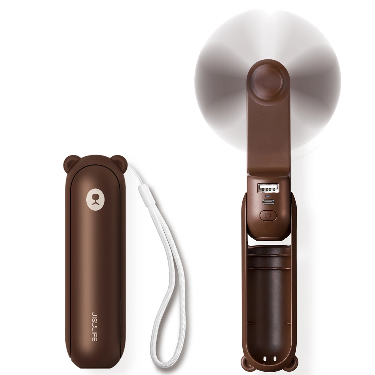 Jisulife Handheld Fan Life8 Plus, przenośny wentylator z powerbankiem mobilny praktyczny funkcjonalny, Brązowy