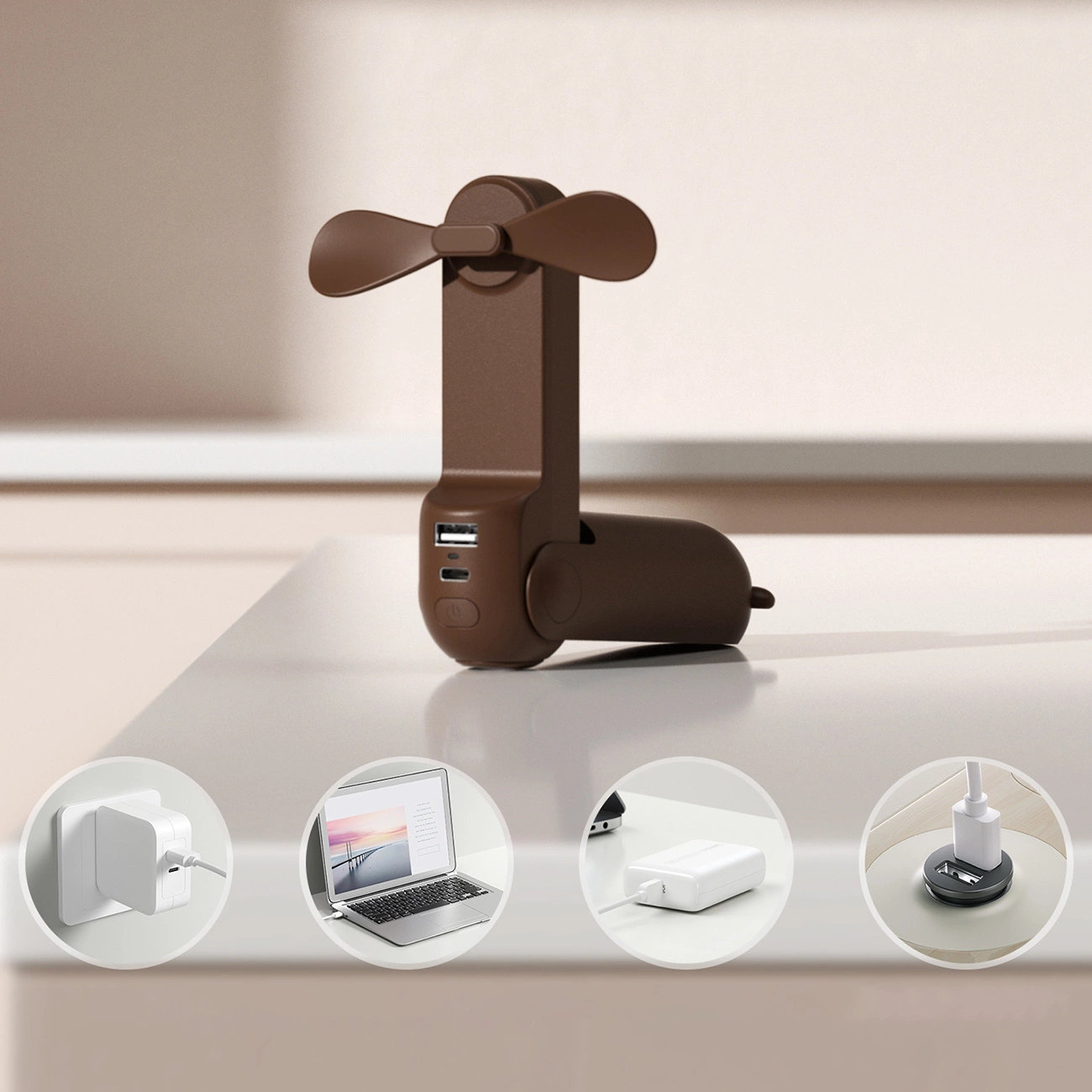 Jisulife Handheld Fan Life8 Plus, energooszczędny wentylator z powerbankiem długi czas pracy ultralekki uniwersalny, Brązowy