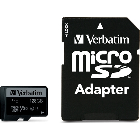 Szybka karta pamięci MicroSD Verbatim Pro microSDXC U3 V30 128GB - odczyt do 90MB/s