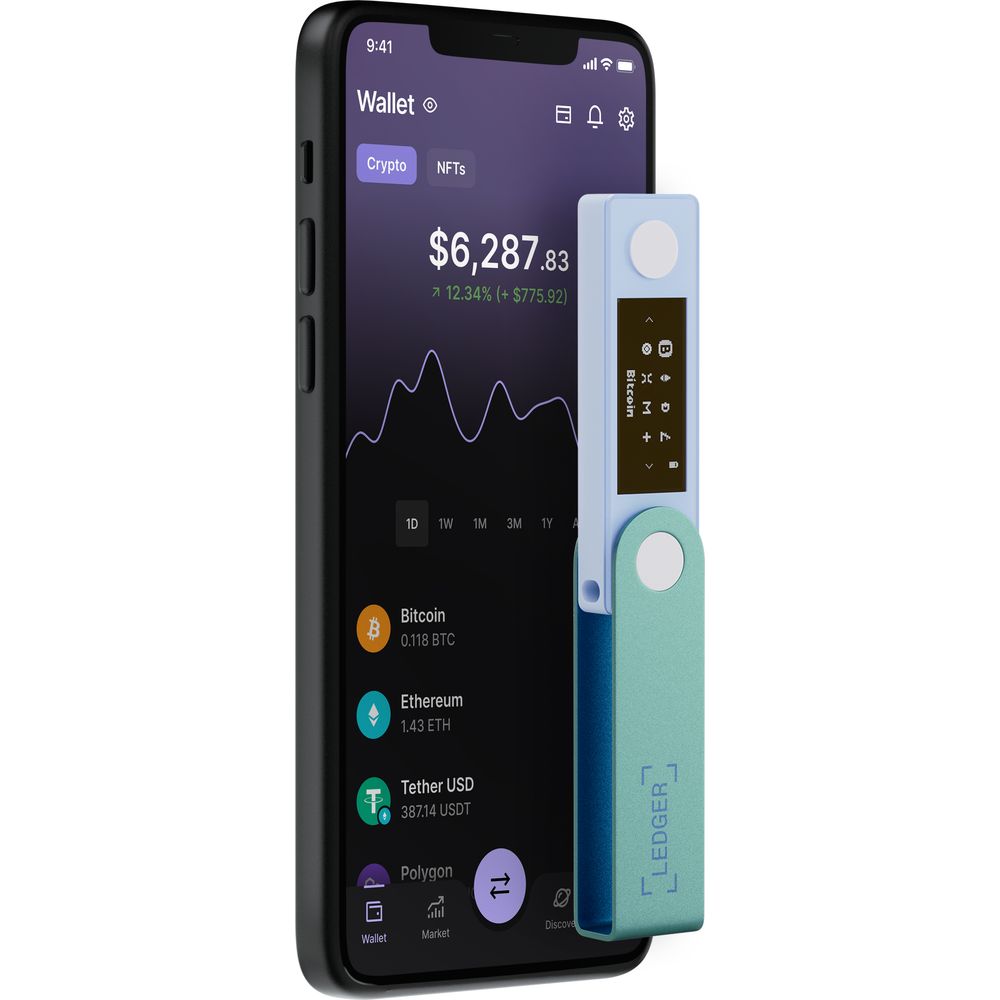 Portfel sprzętowy do kryptowalut i NFT Ledger Nano X, zielono-niebieski