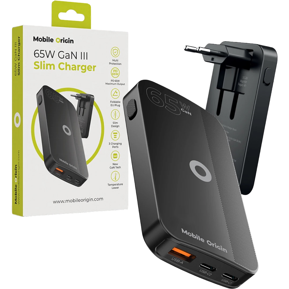 Mobile Origin Slim Charger, szybkie ładowanie, kompaktowy design, kompatybilność, bezpieczeństwo, czarne