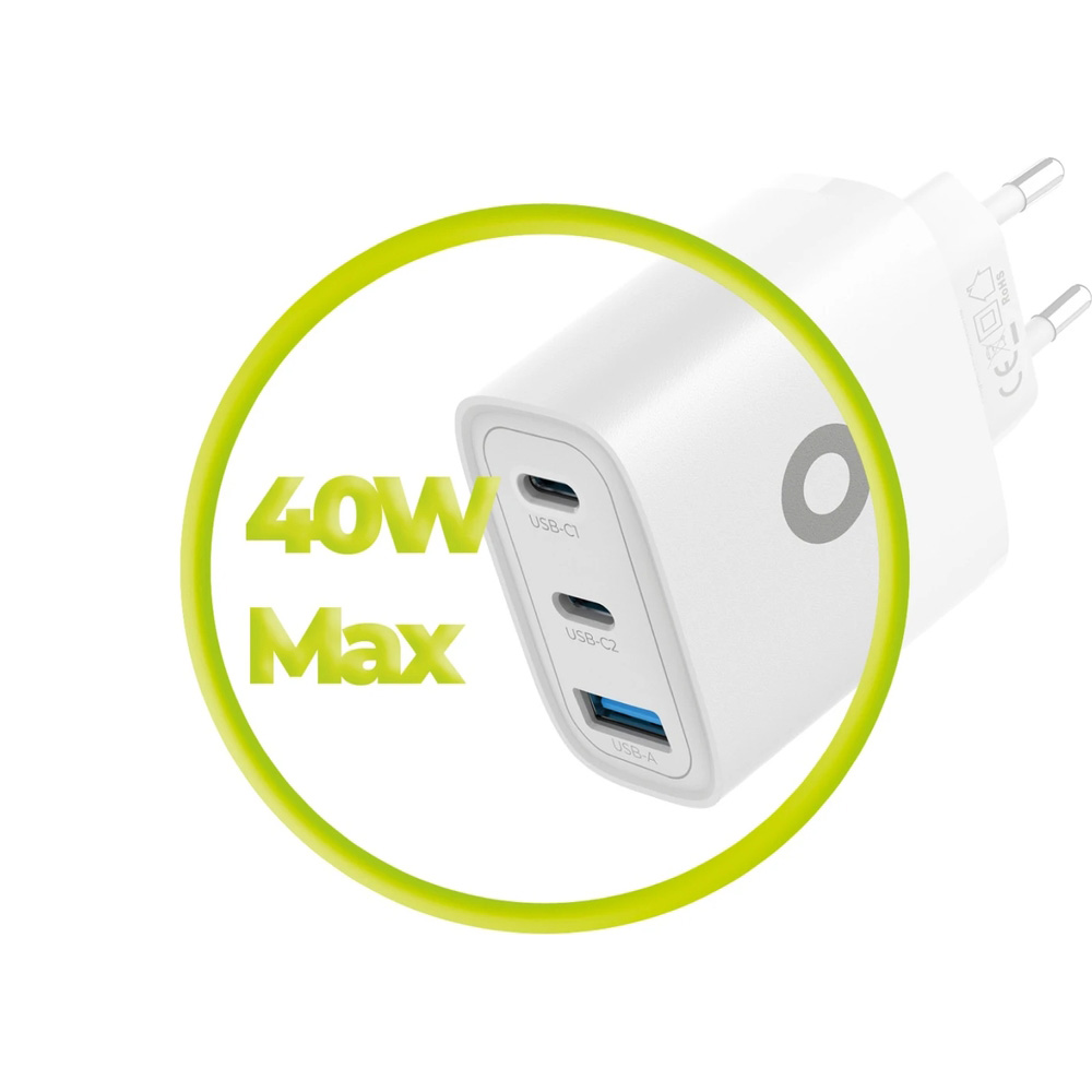 Ładowarka sieciowa GaN Mobile Origin Wall Charger MO13 40W, 1x USB-A / 2x USB-C, biała