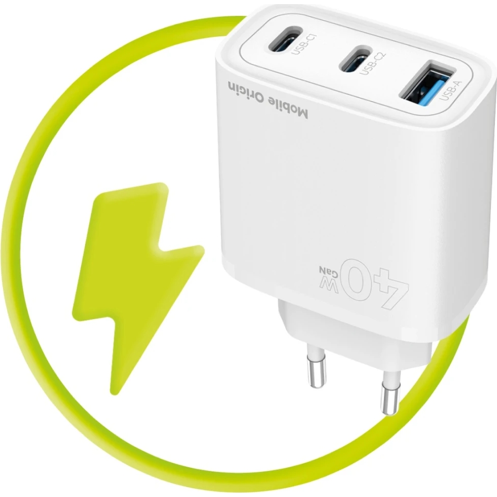 Ładowarka sieciowa GaN Mobile Origin Wall Charger MO13 40W, 1x USB-A / 2x USB-C, biała